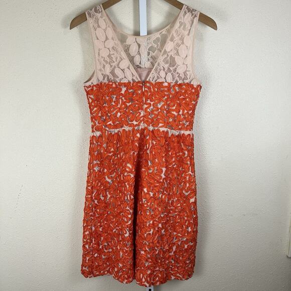 Trina Turk Camilla Sheath Dress Size 0 Orange Silk Ribbons Nude Lace Lined - Picture 4 of 6